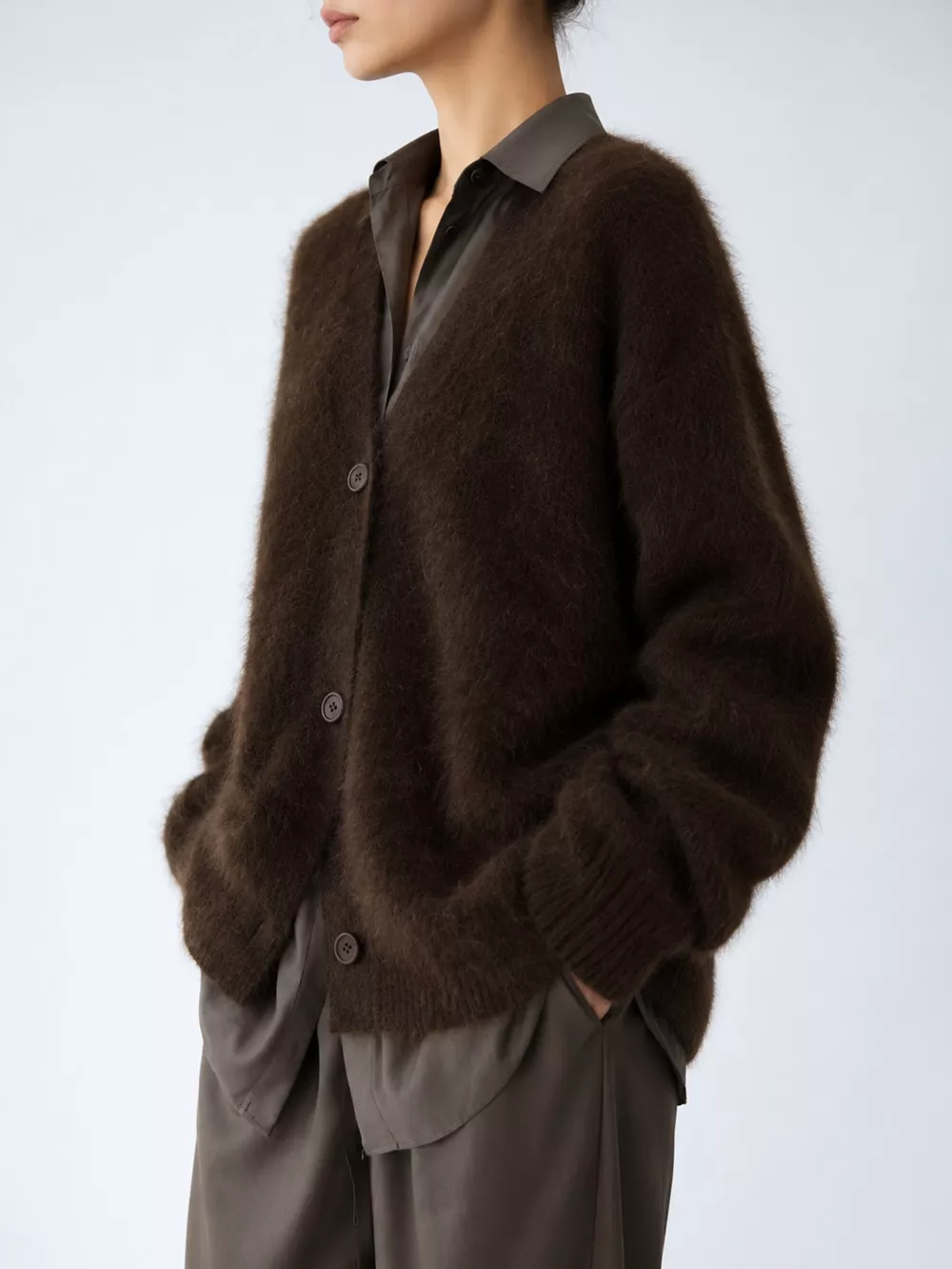 Fuzzy V-Neck Button-Down Cardigan, image 20