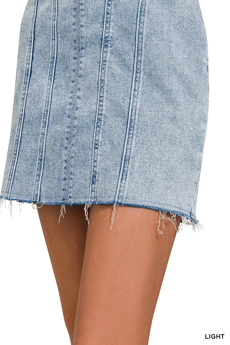Spaghetti Strap Exposed Seam Light-Wash Dress, image 7