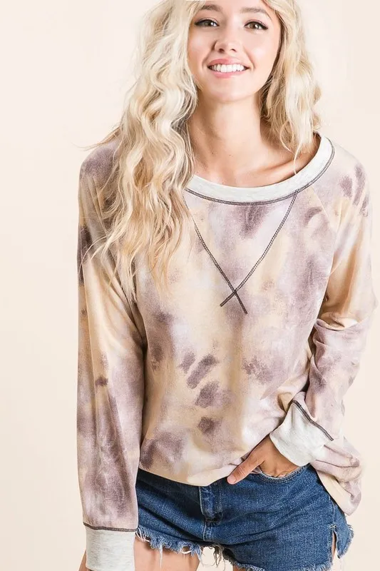 Tie Dye Terry Pull Over With Contrast Stitching, image 4