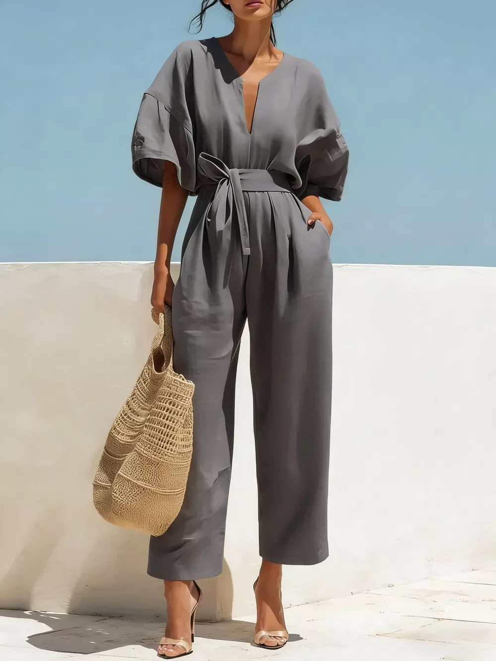Tie Waist Wide Leg Jumpsuit, image 9