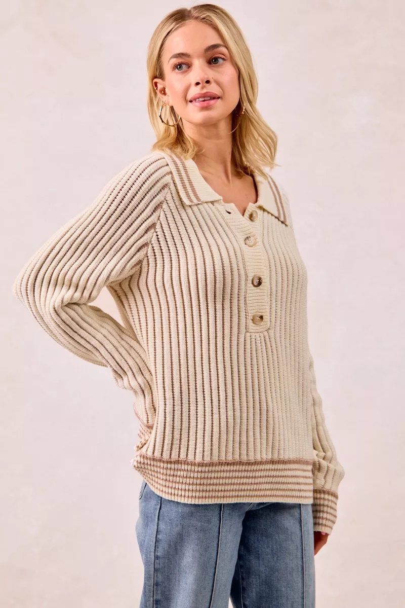 Half Button Ribbed Two Tone Sweater, image 11