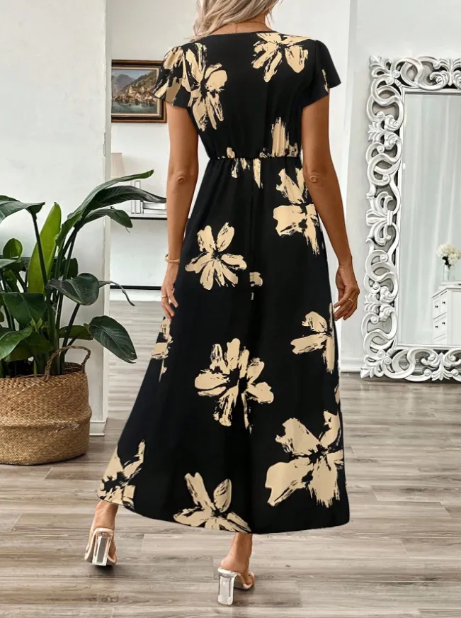 Printed Surplice Wrap Midi Dress, image 6