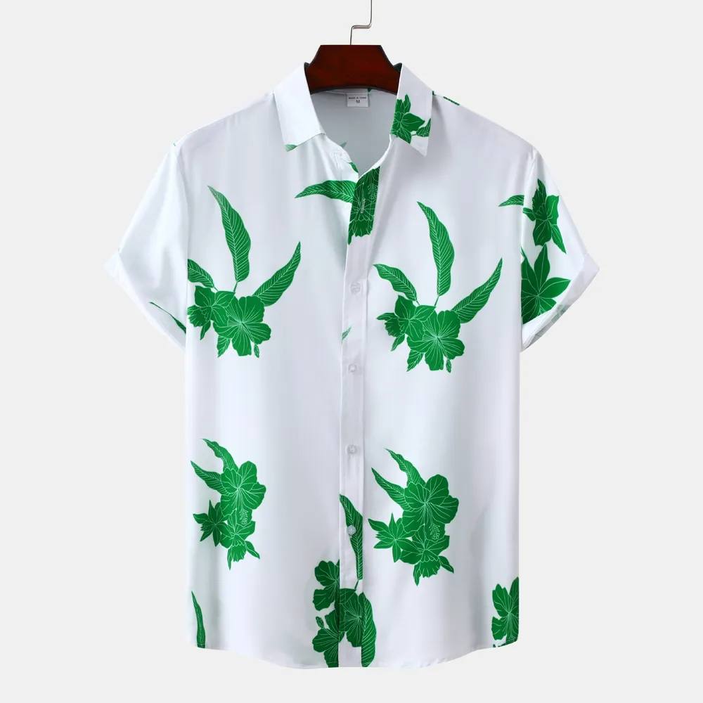 Men's Plus Size Leaf Print Short Sleeve Casual Shirt