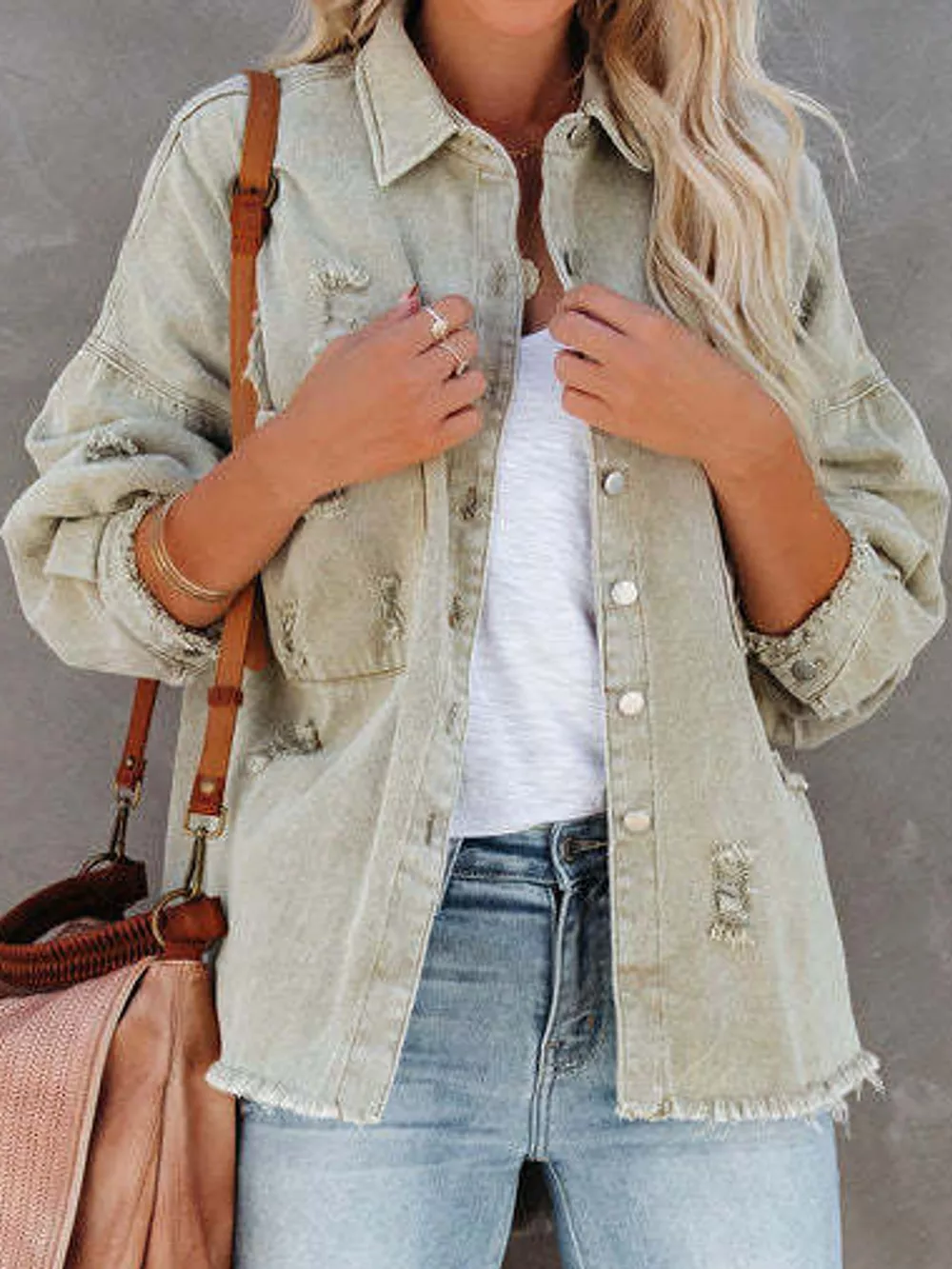 Distressed Raw Hem Denim Jacket, image 3