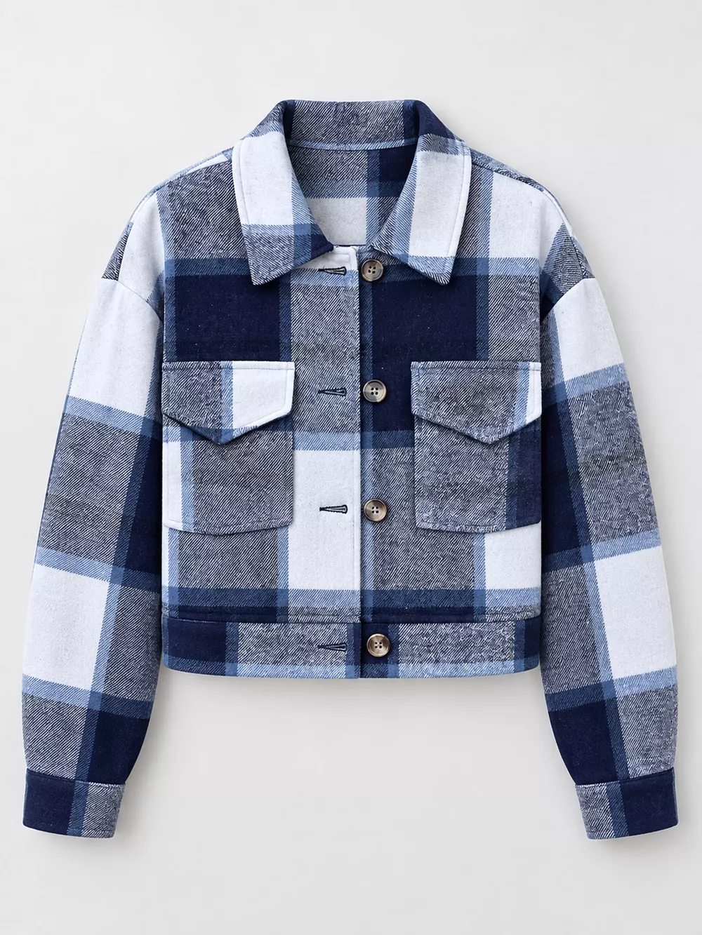 Plaid Button-Front Cropped Jacket, image 8