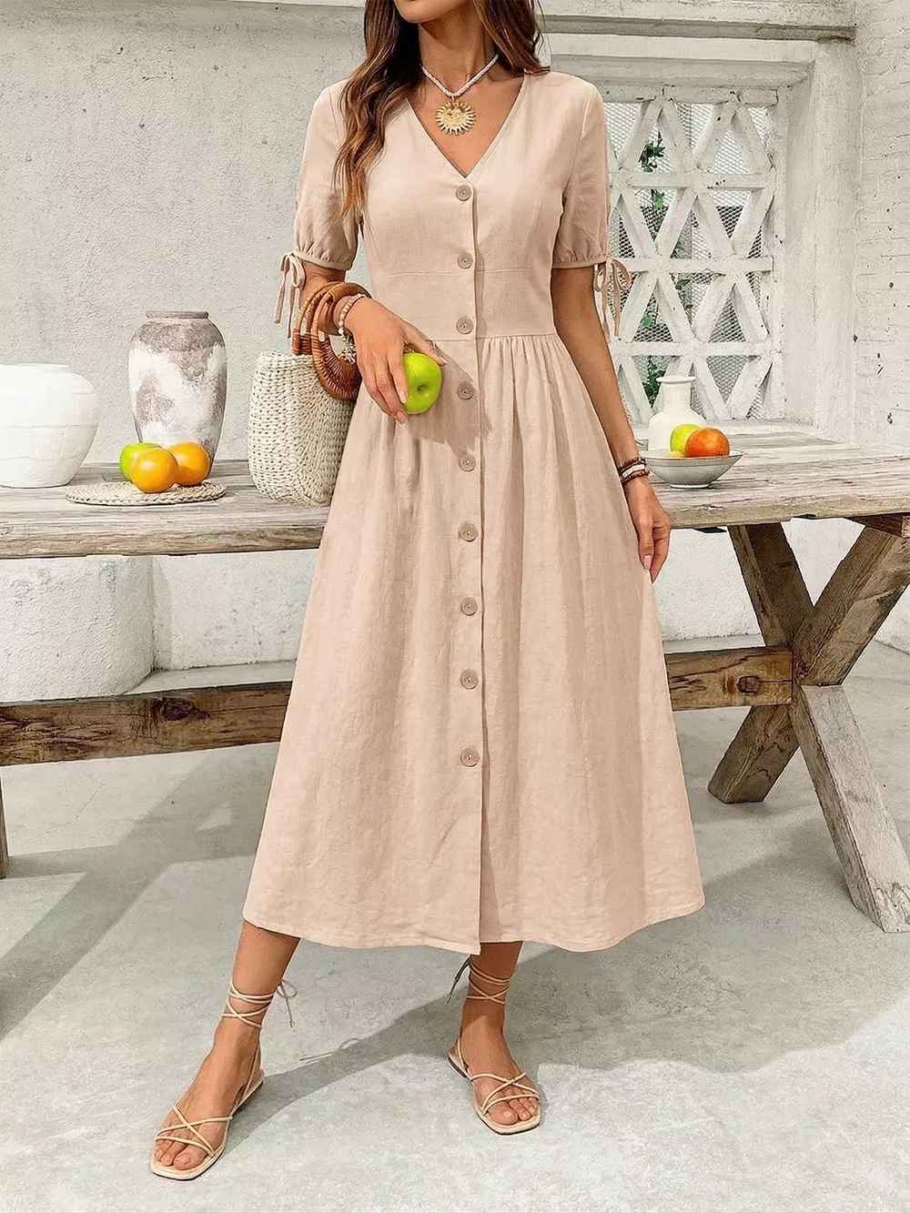 Button-Down Short Sleeve Midi Dress, image 5