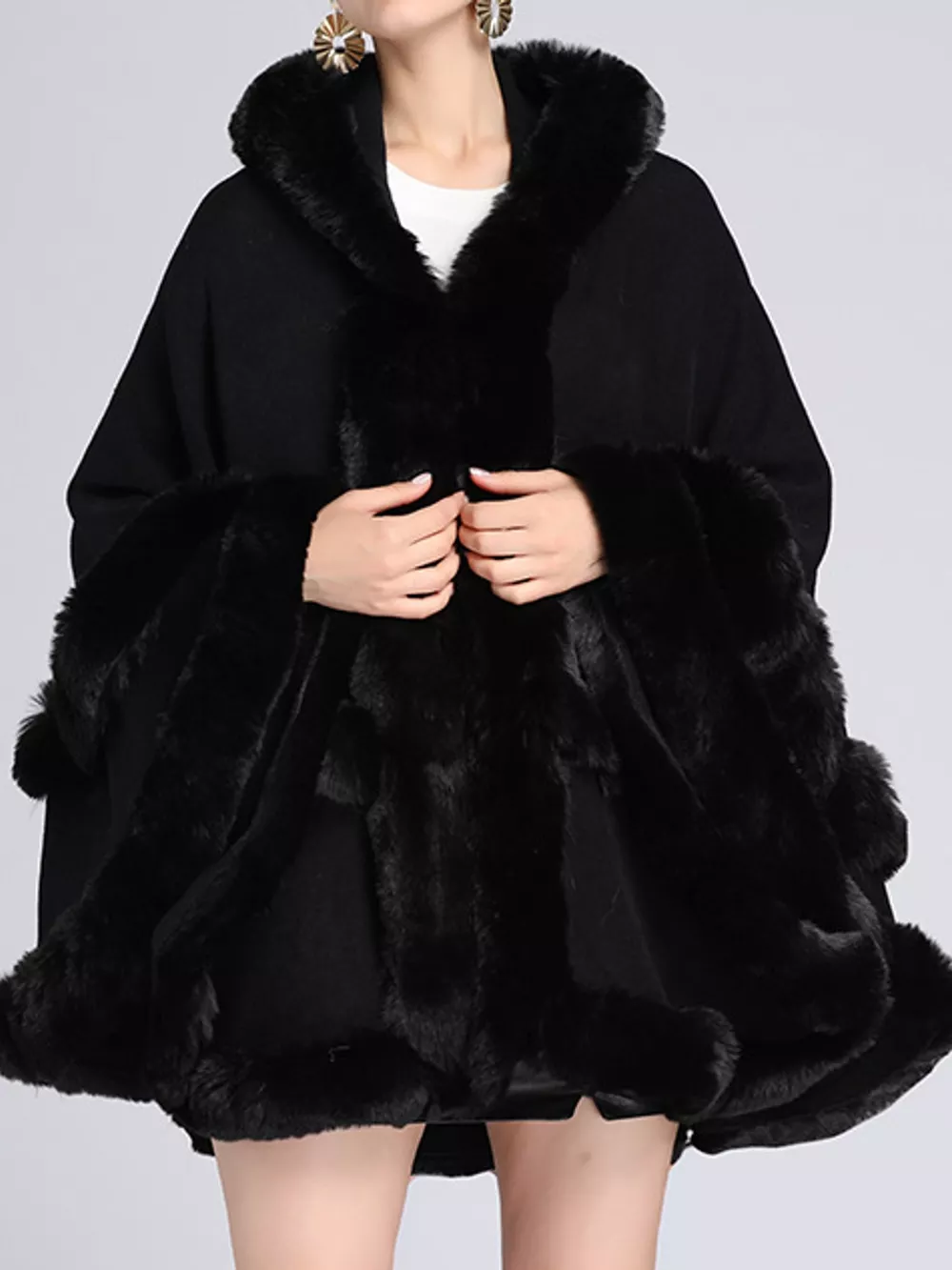 Faux Fur Trimmed Hooded Cape, image 12