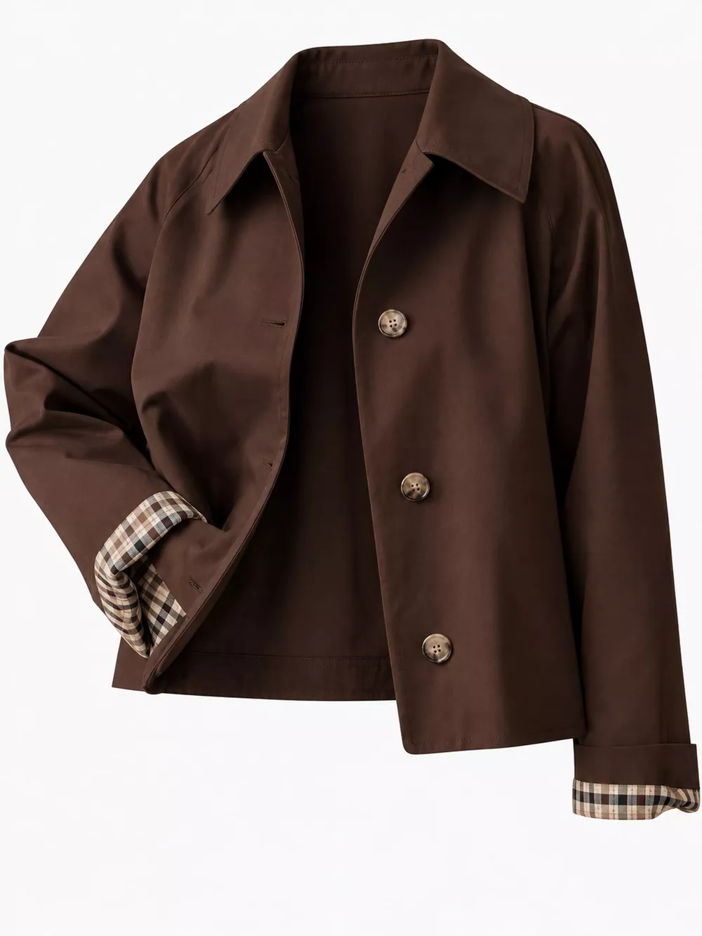 Plaid Cuffs Cropped Trench Outerwear, image 15