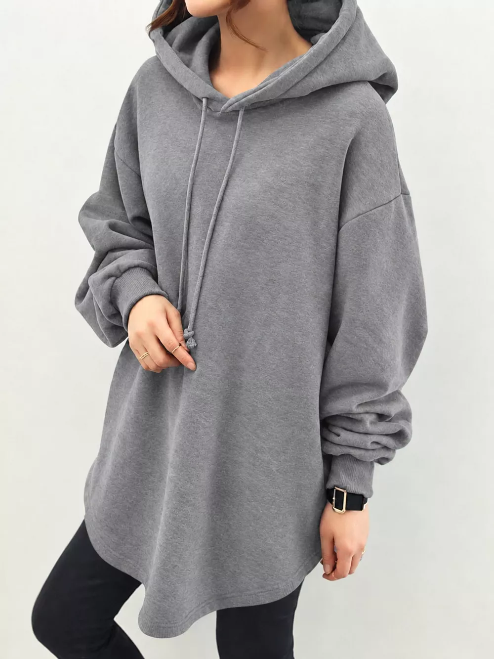 Full Size Drawstring Dropped Shoulder Hoodie Plus Size, image 6