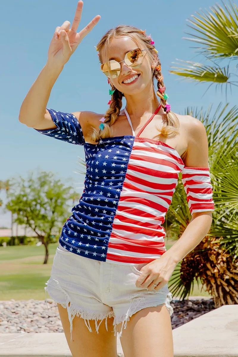 American Flag Off Shoulder With Front Ruched Top, image 9