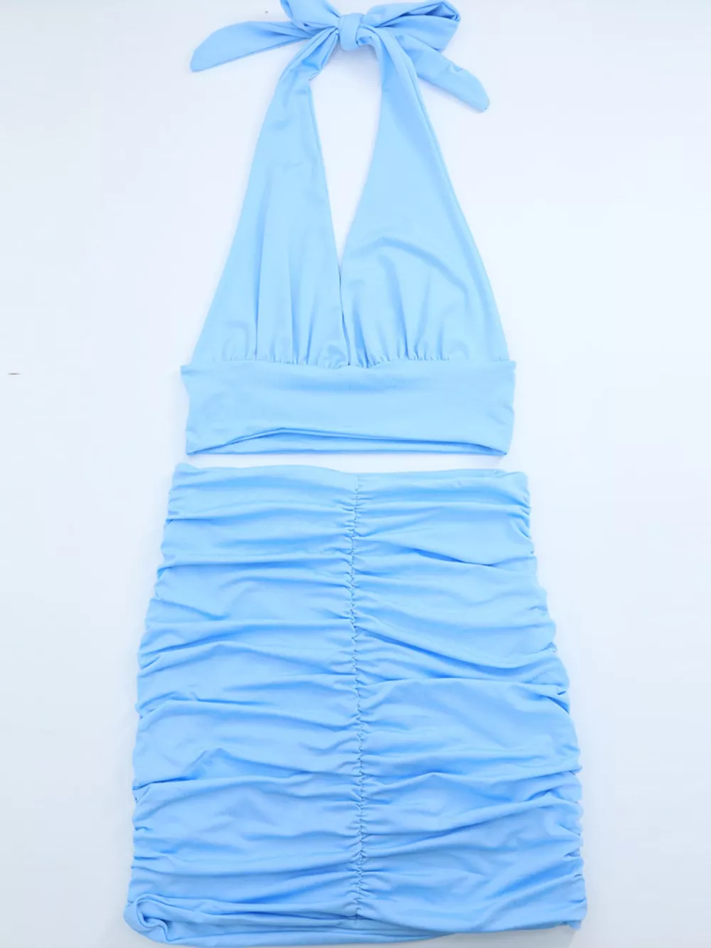 Halter Crop Top and Ruched Bodycon Mini Skirt Set, image 22