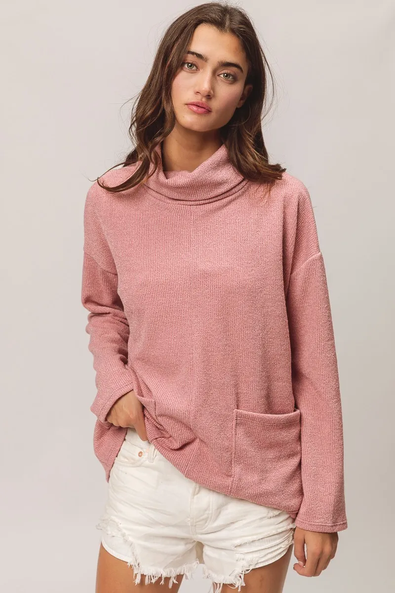 Piper Rib Double Pocket Turtle Neck Sweater