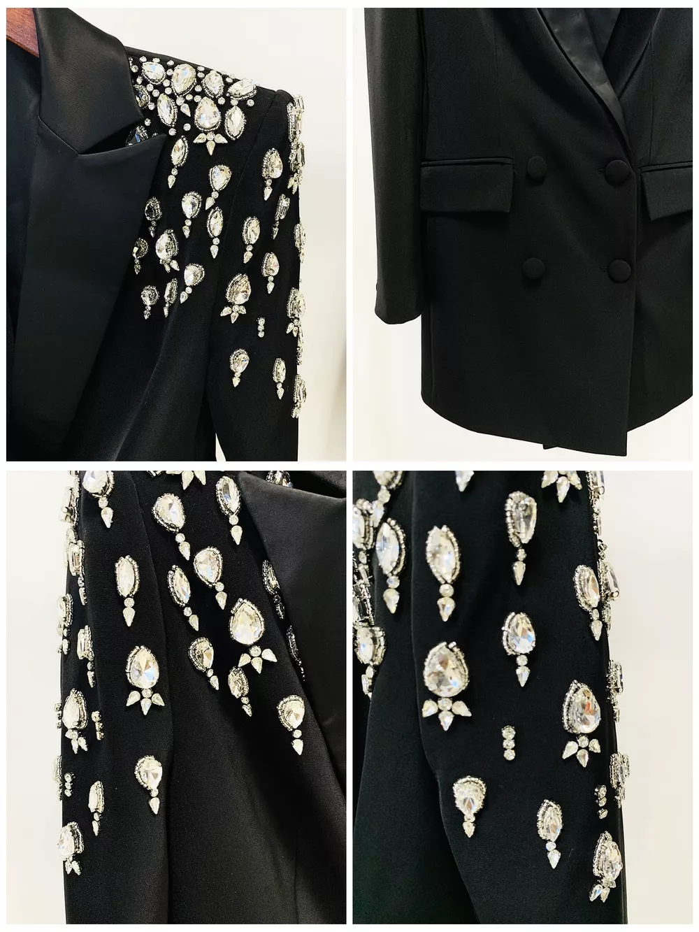 Full Size Rhinestone Shoulder Double-Breasted Blazer Plus Size, image 5