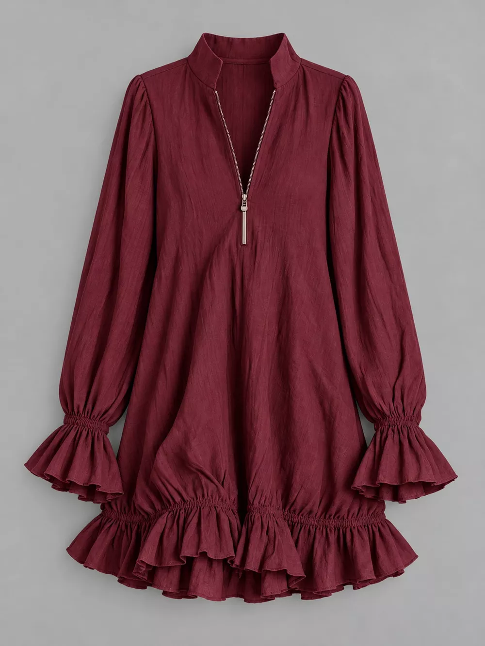 Zipper-Front Ruffle Hem Mini Dress, image 9