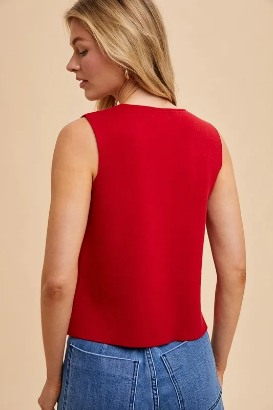 Metal Button Detail Crop Sweater Vest, image 2
