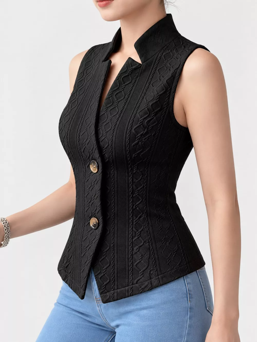 Textured Slim-Fit Button-Down Vest Coat, image 3