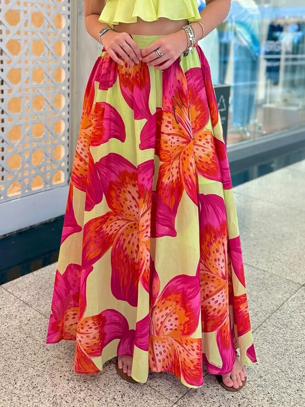 Floral Print Flowy Maxi Skirt, image 2