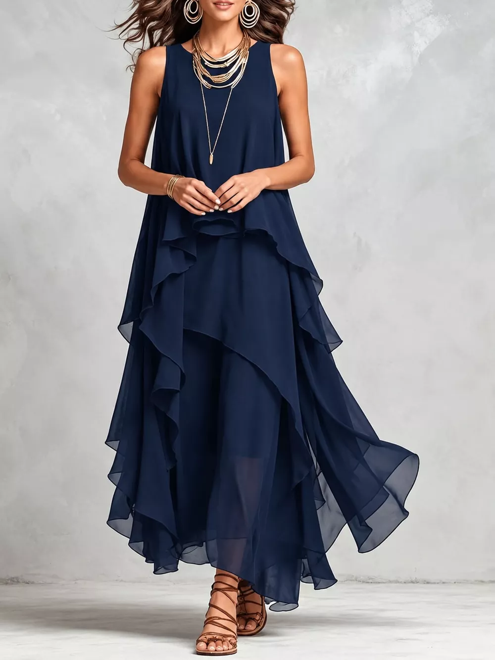 Ruffled Round Neck Sleeveless Maxi Dress, image 12