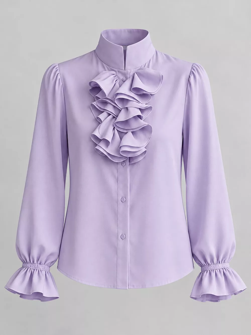 Ruffled Stand-Collar Blouse with Long Lantern Sleeves, image 25