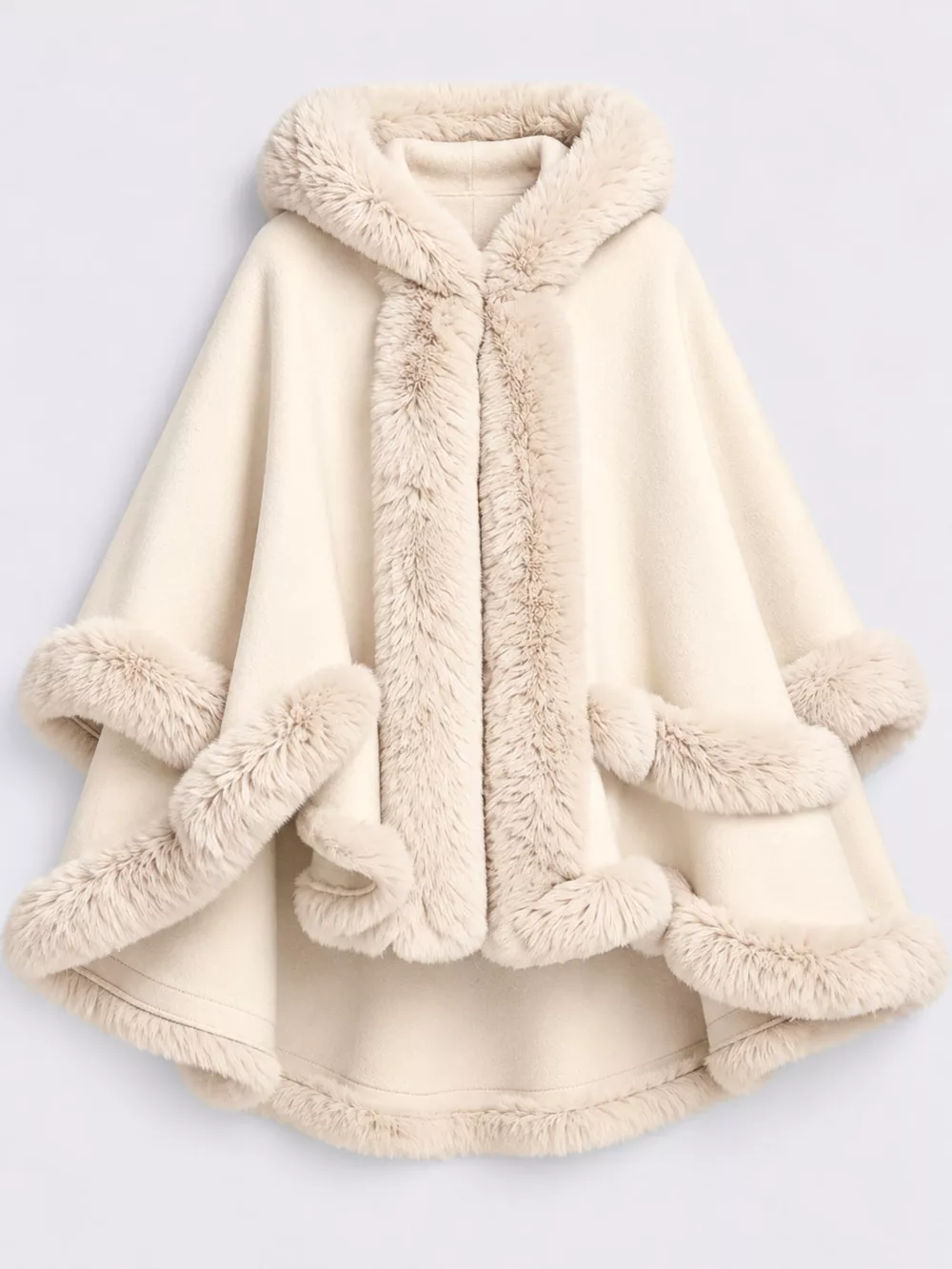 Faux Fur Trimmed Hooded Cape, image 27
