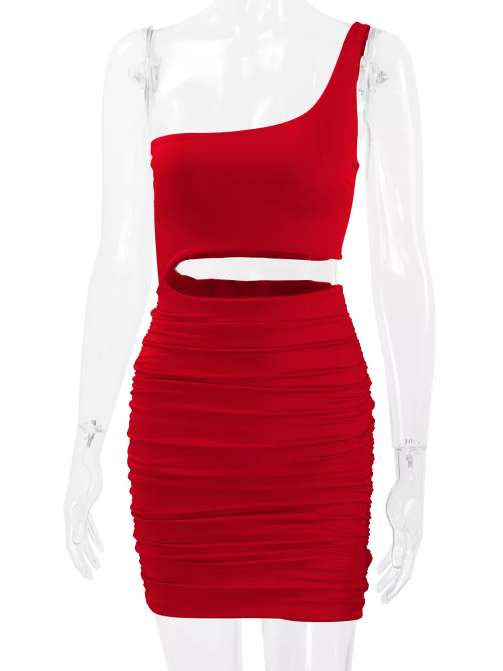 One-Shoulder Cutout Ruched Bodycon Mini Dress, image 24
