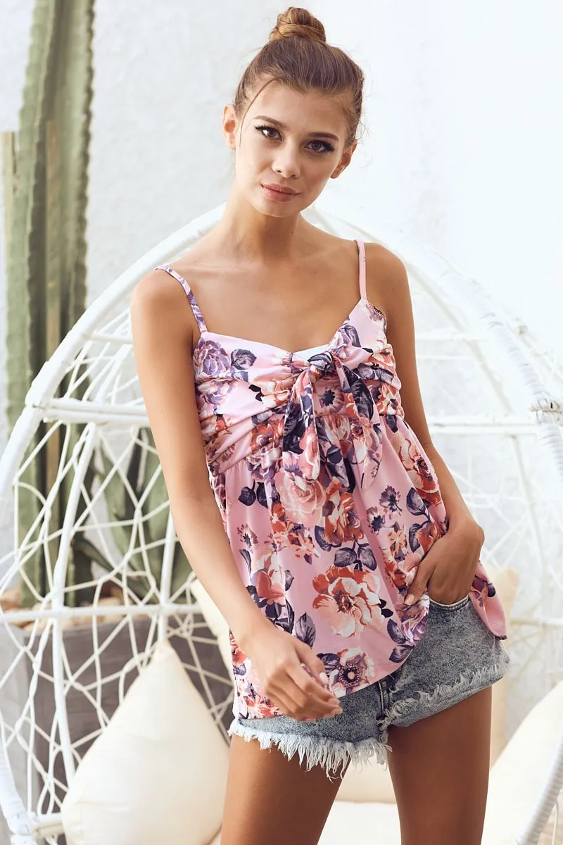 Floral Printed Jersey Knit with Tie Ribbon Front, image 9