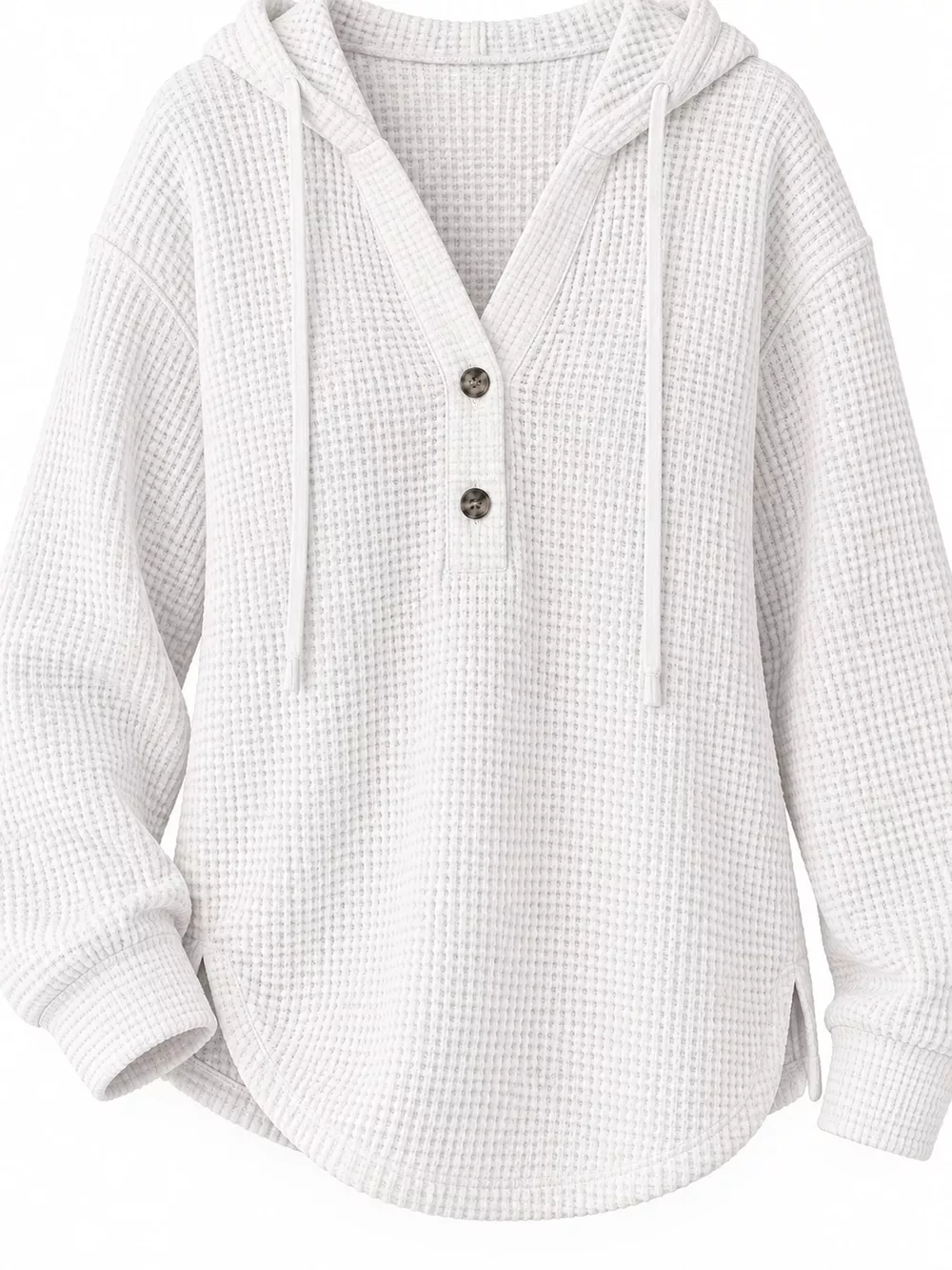 Full Size Waffle Knit Button Detail Hoodie Plus Size, image 16