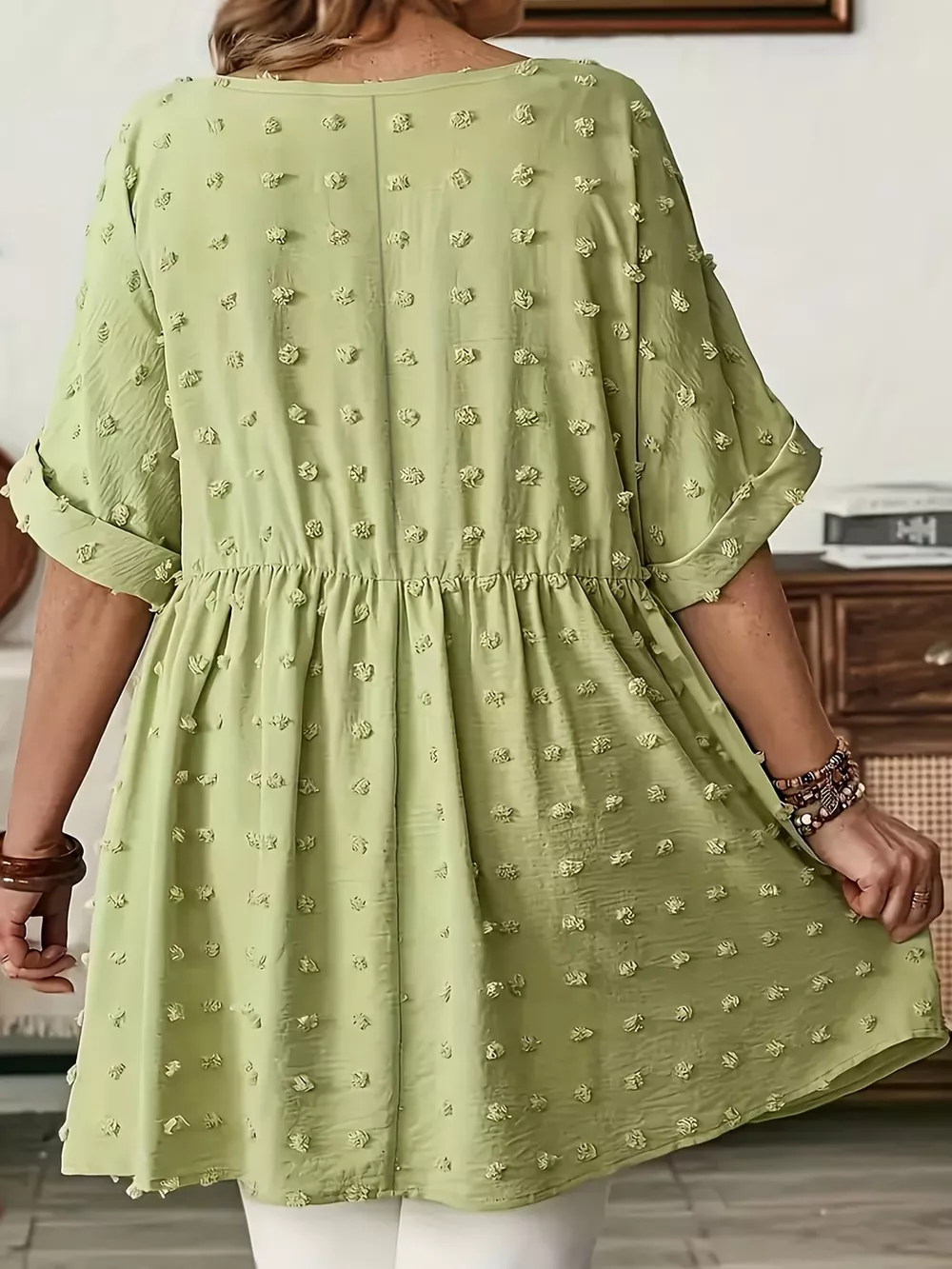 Plus Size Swiss Dot V-Neck Casual Blouse, image 4