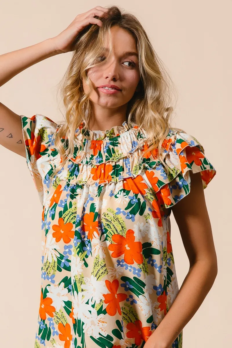 Multi Color Floral Print Woven Top, image 6