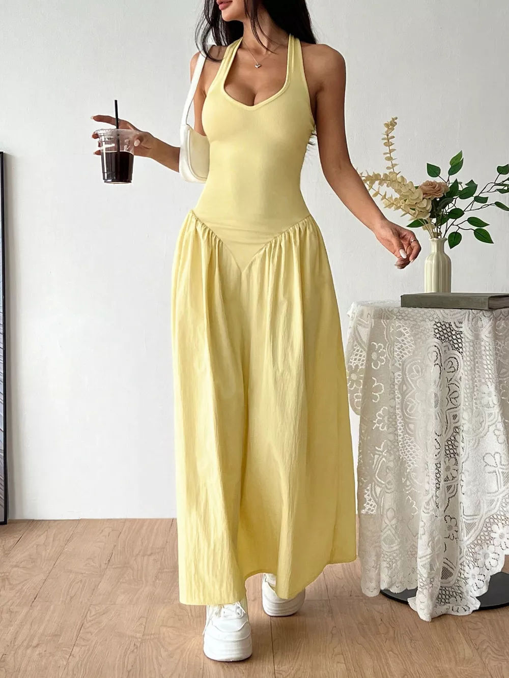 Halter Neck Ruched Maxi Dress, image 4