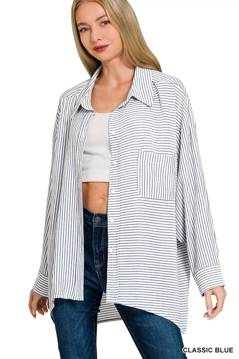 Woven Stripe Button Down Shirt, image 5
