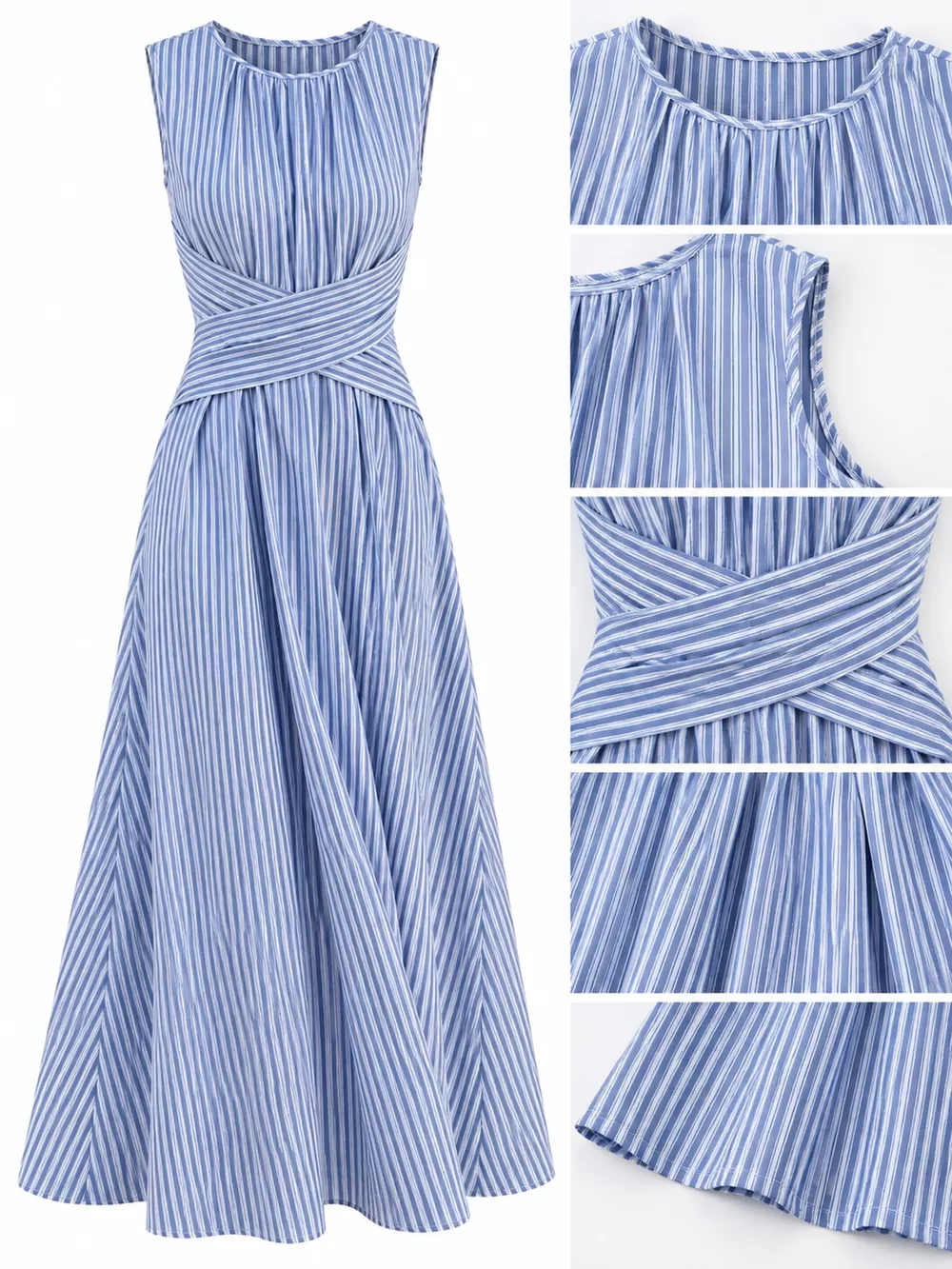 Full Size Sleeveless Striped Maxi Dress with Criss-Cross Waist Detail Plus Size, image 6