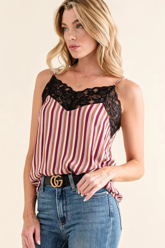 Stripe Print with Lace Cami, image 5