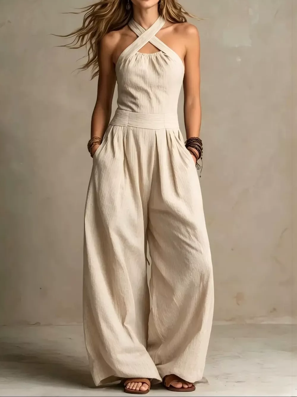 Full Size Halter Neck Wide-Leg Jumpsuit Plus Size