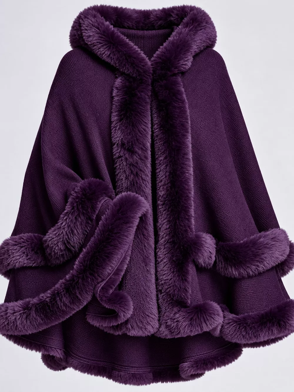 Faux Fur Trimmed Hooded Cape, image 38