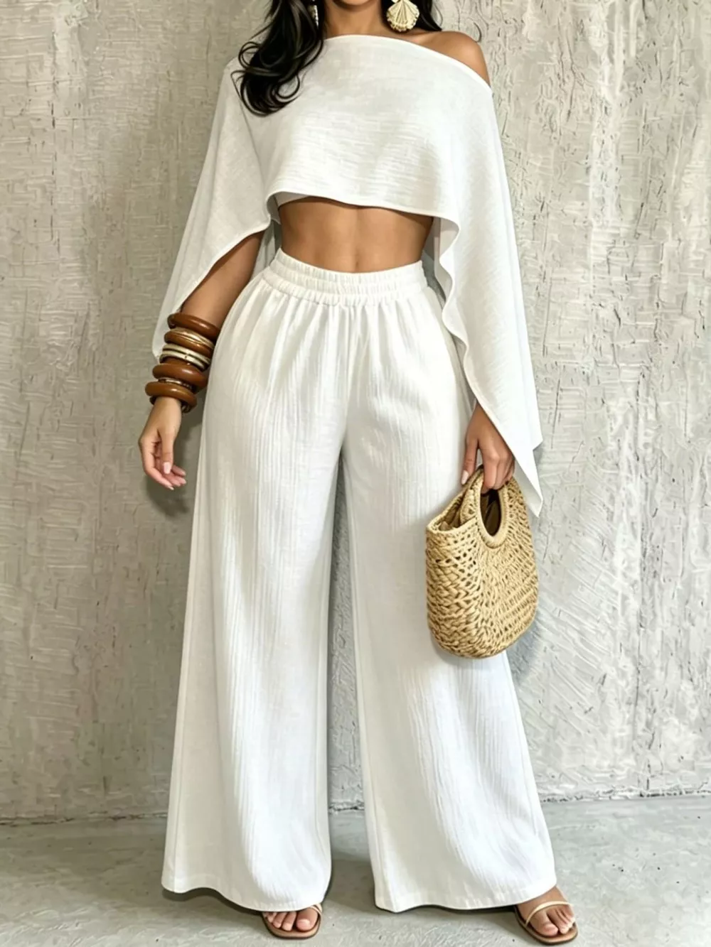 Boat Neck Crop Top and Wide-Leg Pants Set, image 30