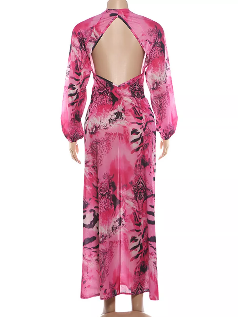 Deep V-Neck Long Sleeve Printed Maxi Dress, image 18