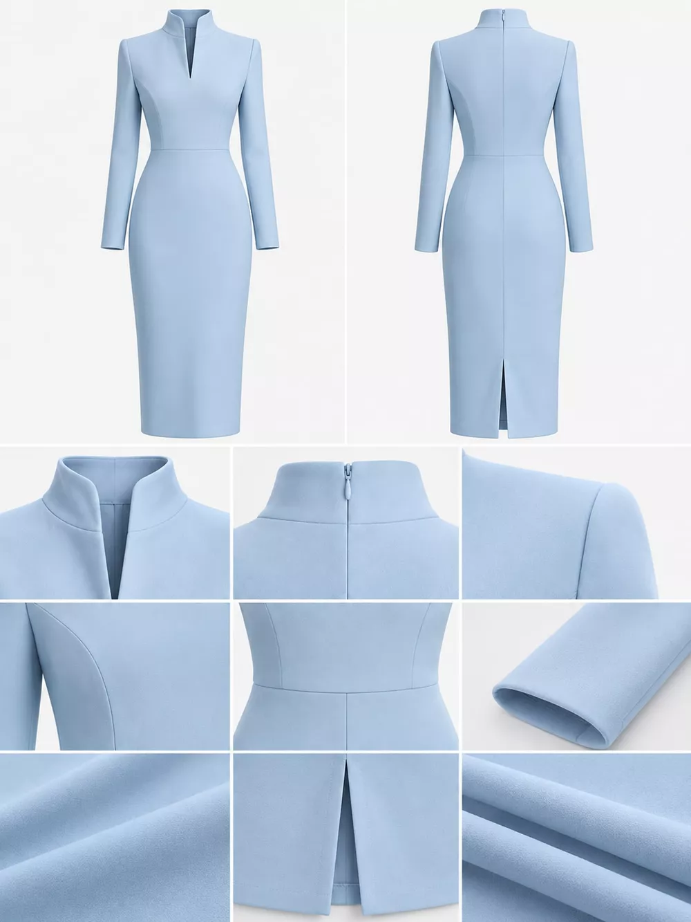 Full Size Stand-Collar Long-Sleeve Midi Dress Plus Size, image 15