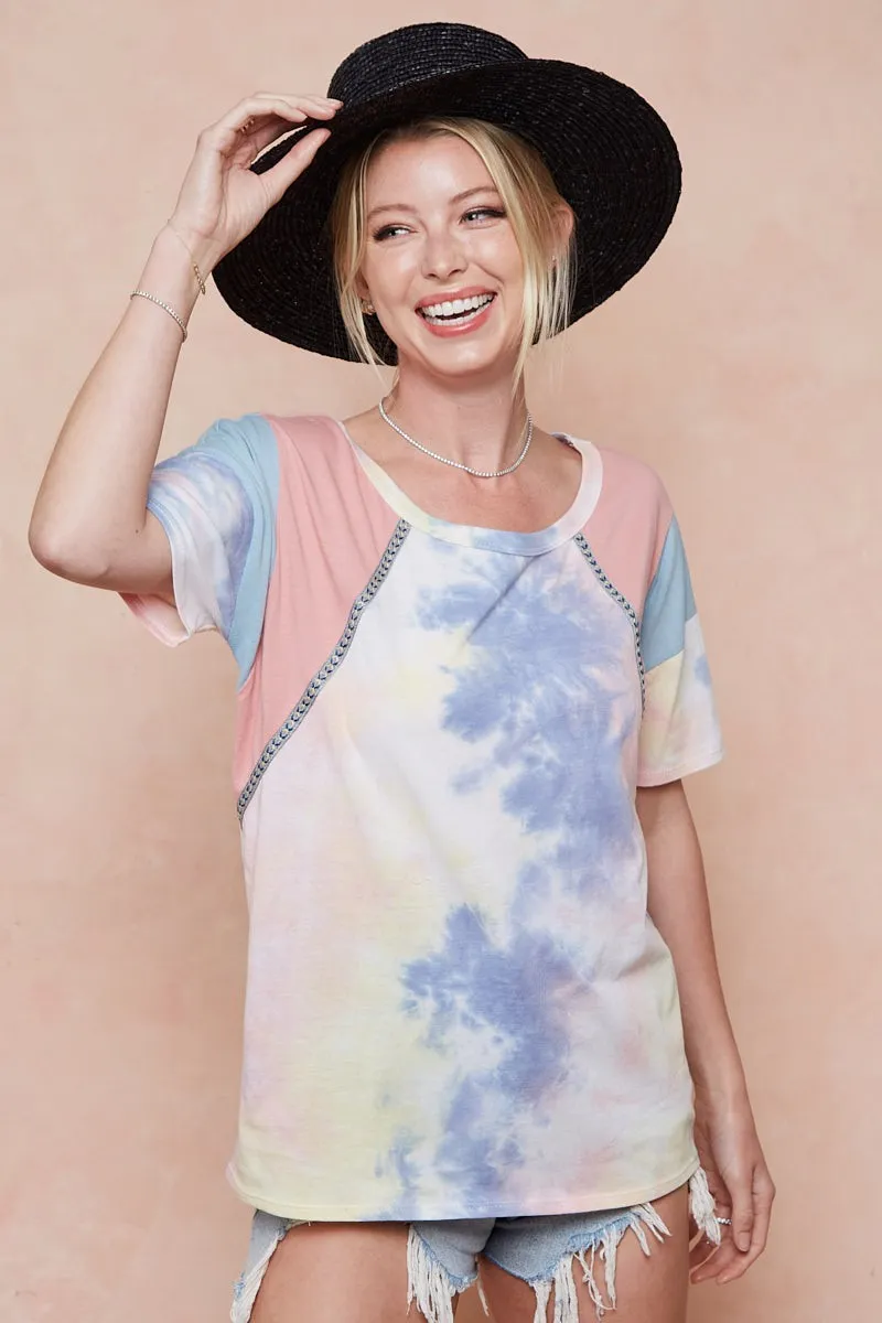 Tie Dye Printed Cotton Color Block T-Shirt, image 6