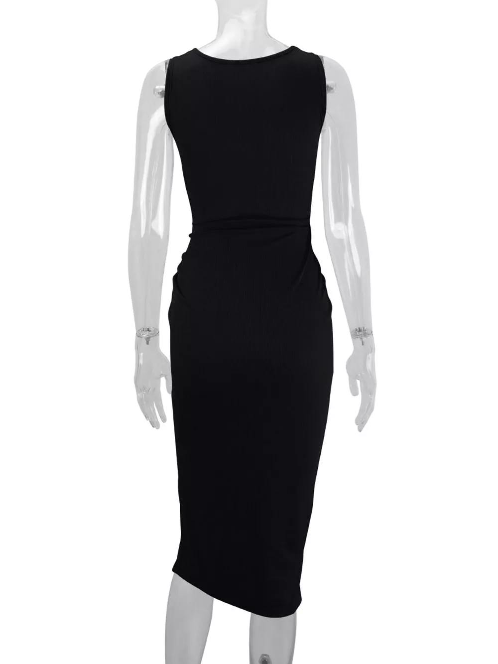 Sleeveless Cut-Out Ruched High-Slit Bodycon Dress, image 8