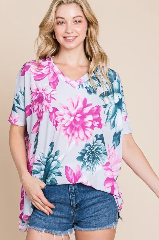 Floral V-Neck Short Sleeve T-Shirt, image 5