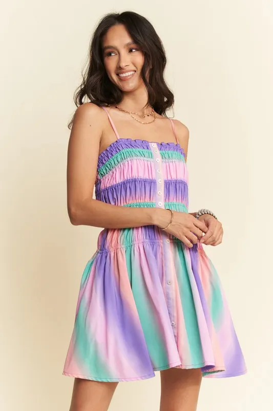 Multi Color Ombre Printed Bodice Button Up Dress, image 3