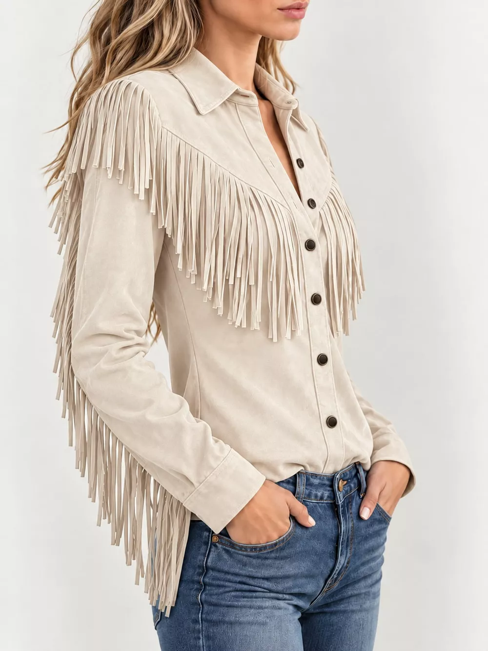 Full Size Fringed Button Up Shirt Plus Size, image 9