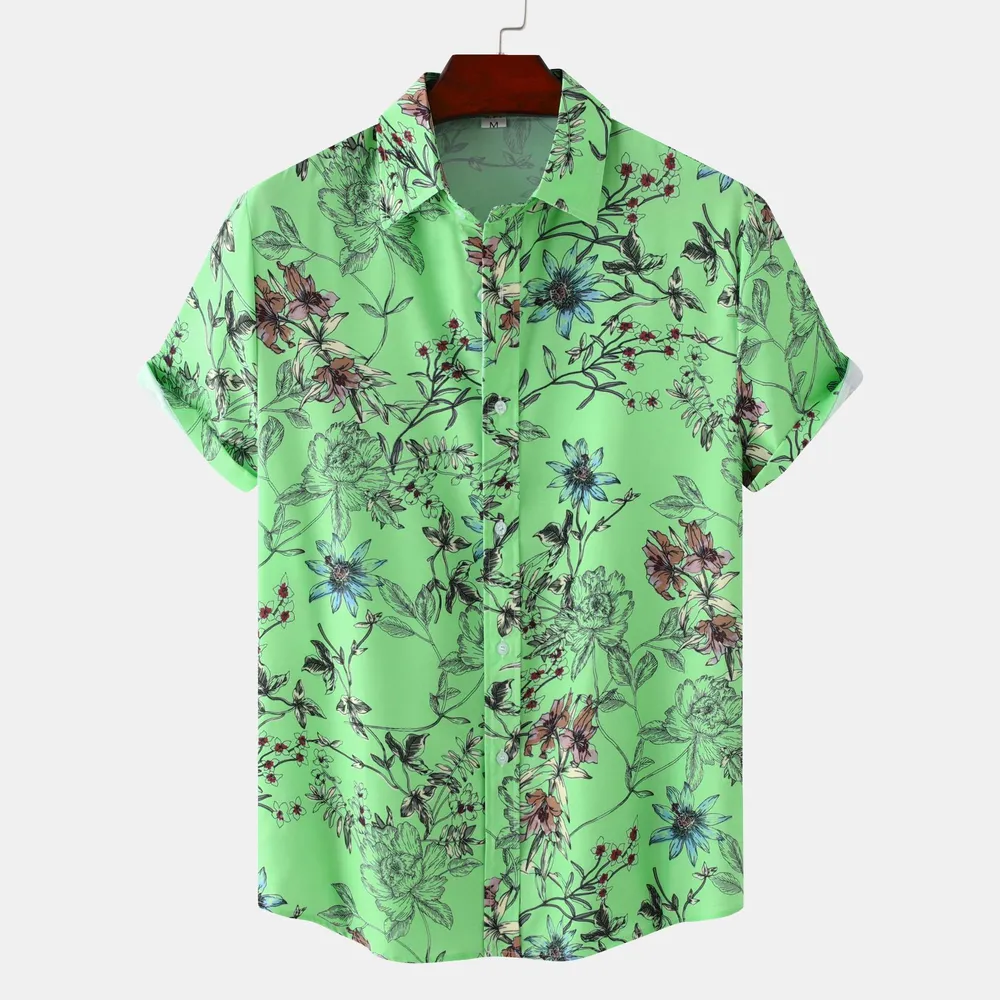 Men's Plus Size Floral Print Short Sleeve Button Down Casual Shirt, image 6