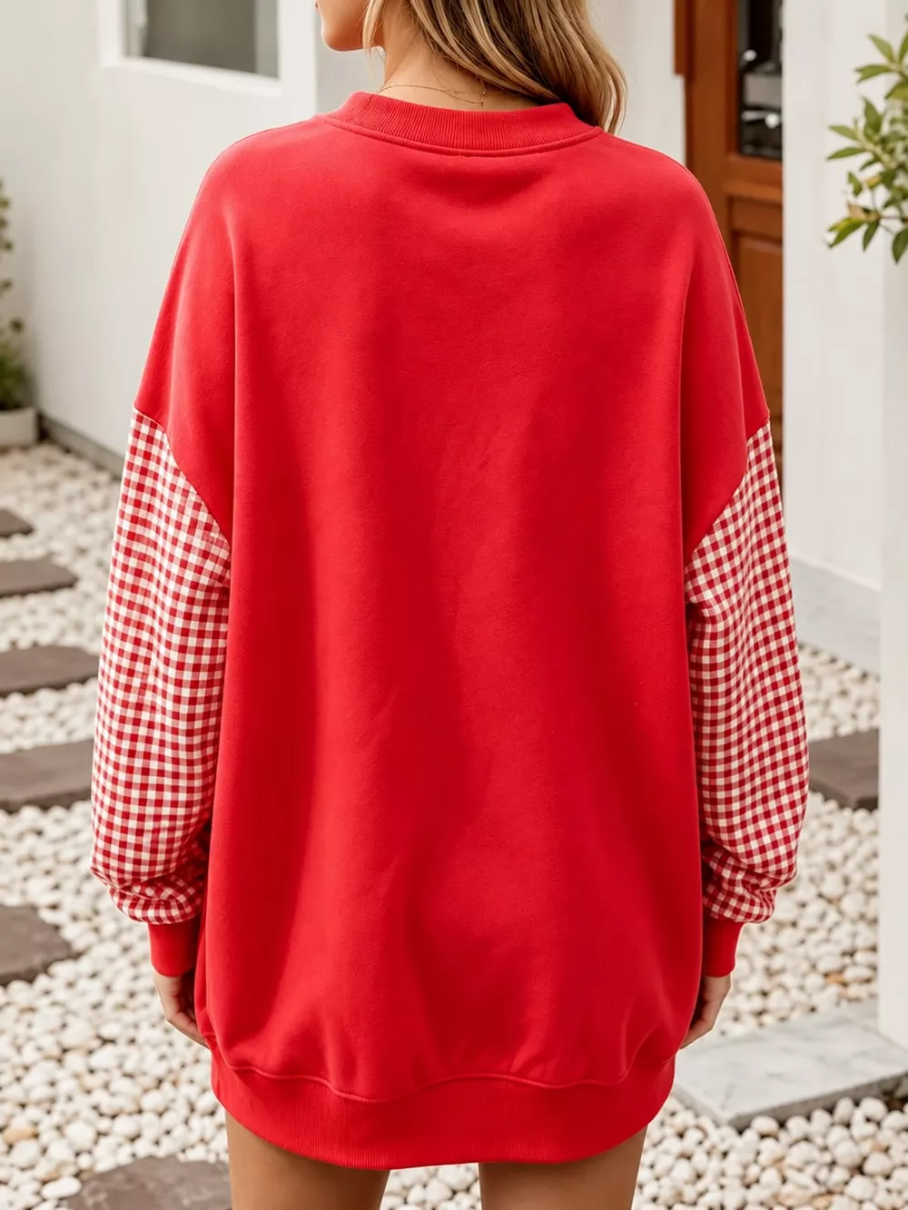 Plaid Dropped Shoulder Sweatshirt, image 7