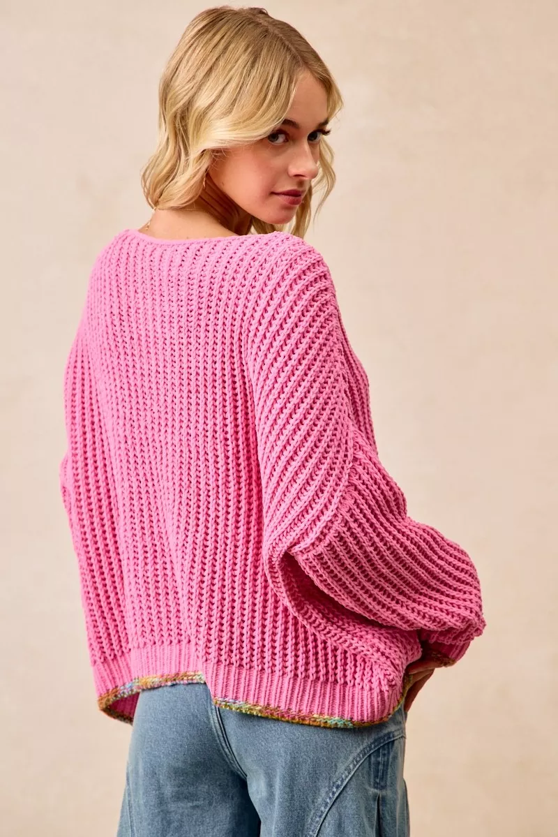 V-Neck Sweater with Colorful Trim, image 11