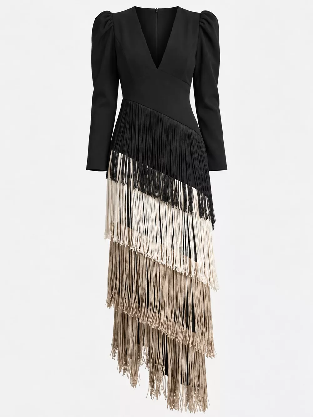 Fringed V-Neck Puff Sleeve Maxi Dress, image 32