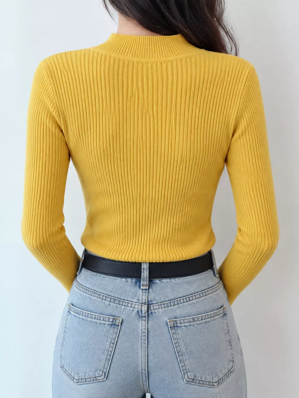 Elegant Slim-Fit Ribbed Mock Neck Knit Top, image 18