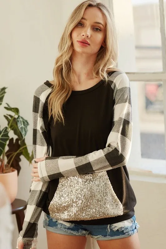 French Terry Top with Sequins Kangaroo Pocket, image 6