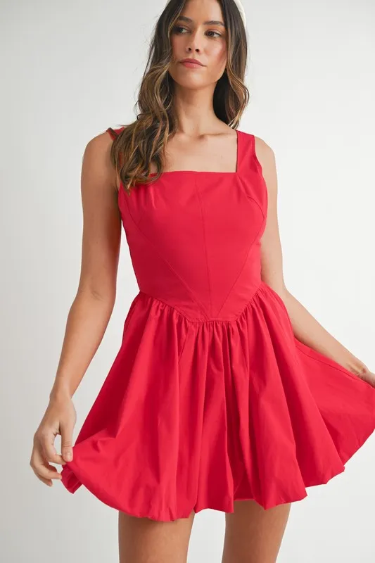 Poplin Square Neckline Bubble Mini Dress